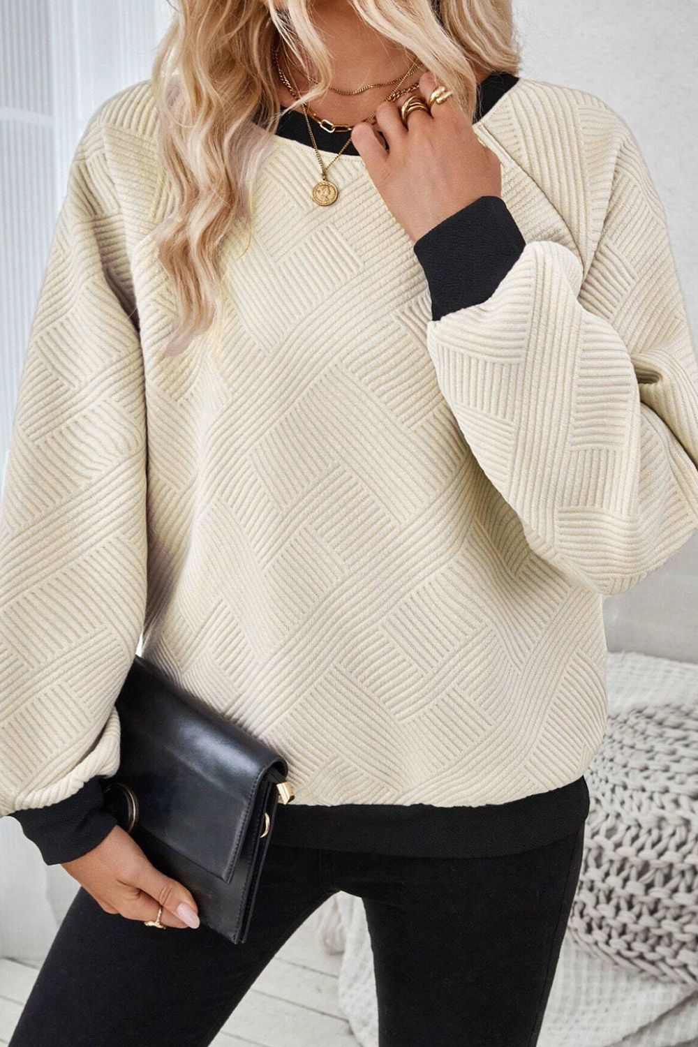 Josie Texture Contrast Long Sleeve Sweatshirt