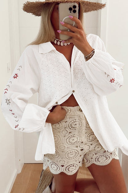 Boho Embroidered Button Up Shirt