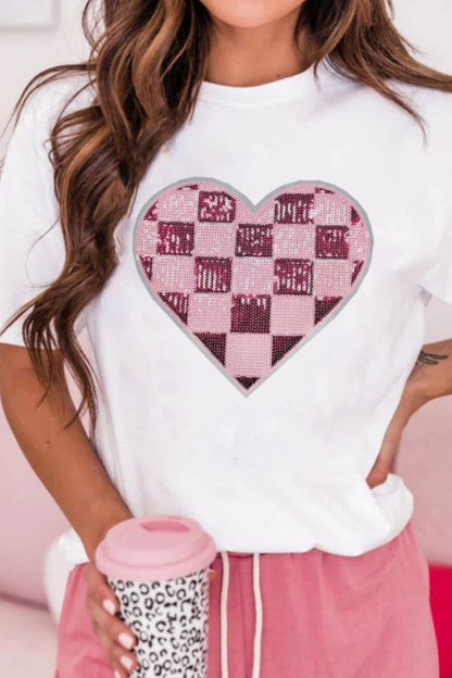 Sequin Checkered Heart Tee