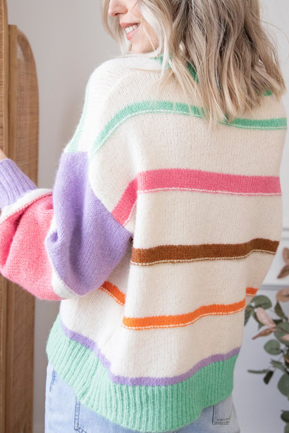 COTTON CANDY Striped Drop Shoulder Sweater