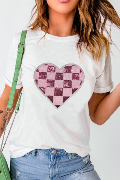 Sequin Checkered Heart Tee