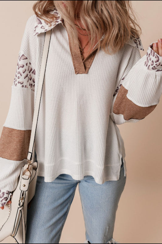 Waffle-Knit Long Sleeve Top