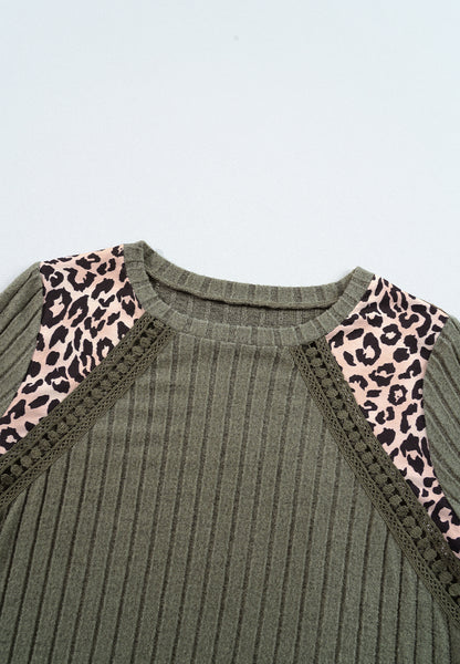 Jersey Leopard Print Round Neck Long Sleeve Top