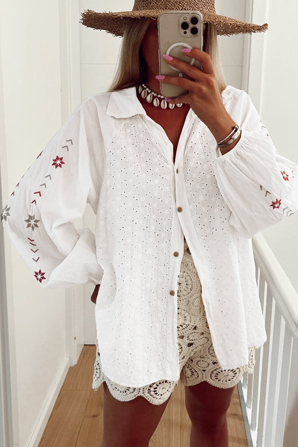 Boho Embroidered Button Up Shirt