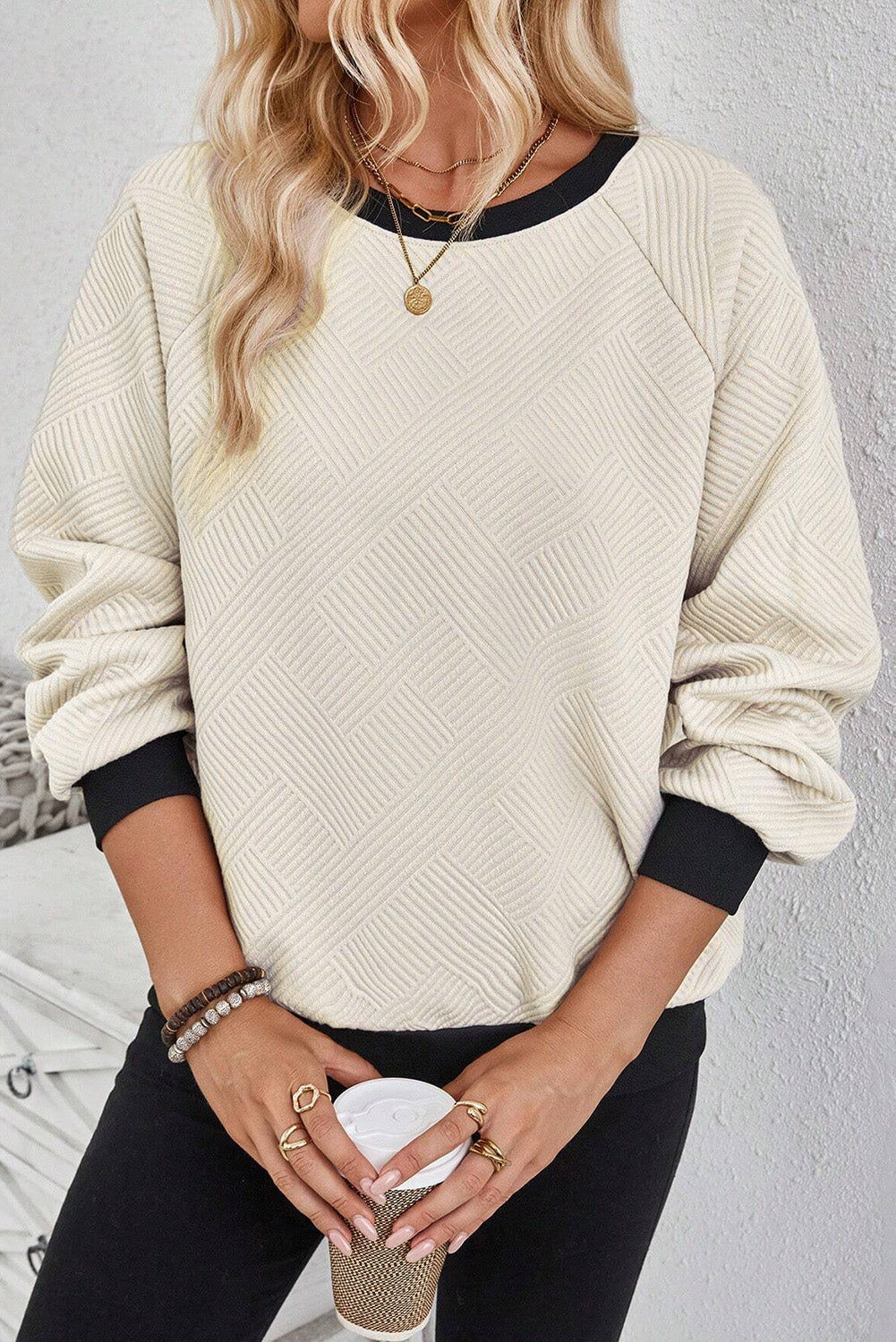 Josie Texture Contrast Long Sleeve Sweatshirt