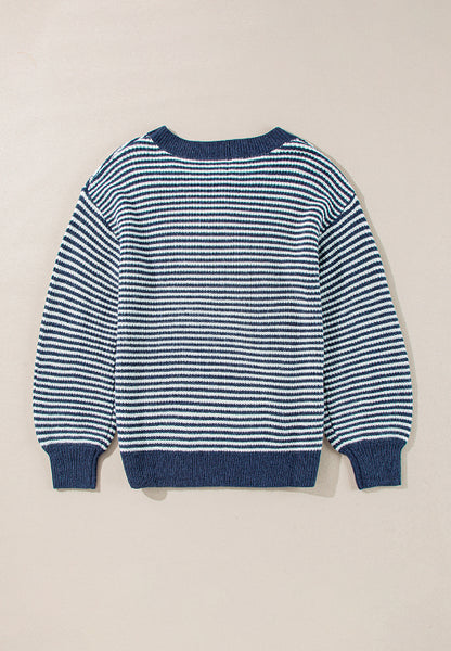 Blue Striped Boat Neck Sweater