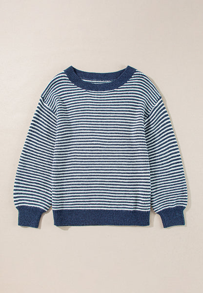 Blue Striped Boat Neck Sweater