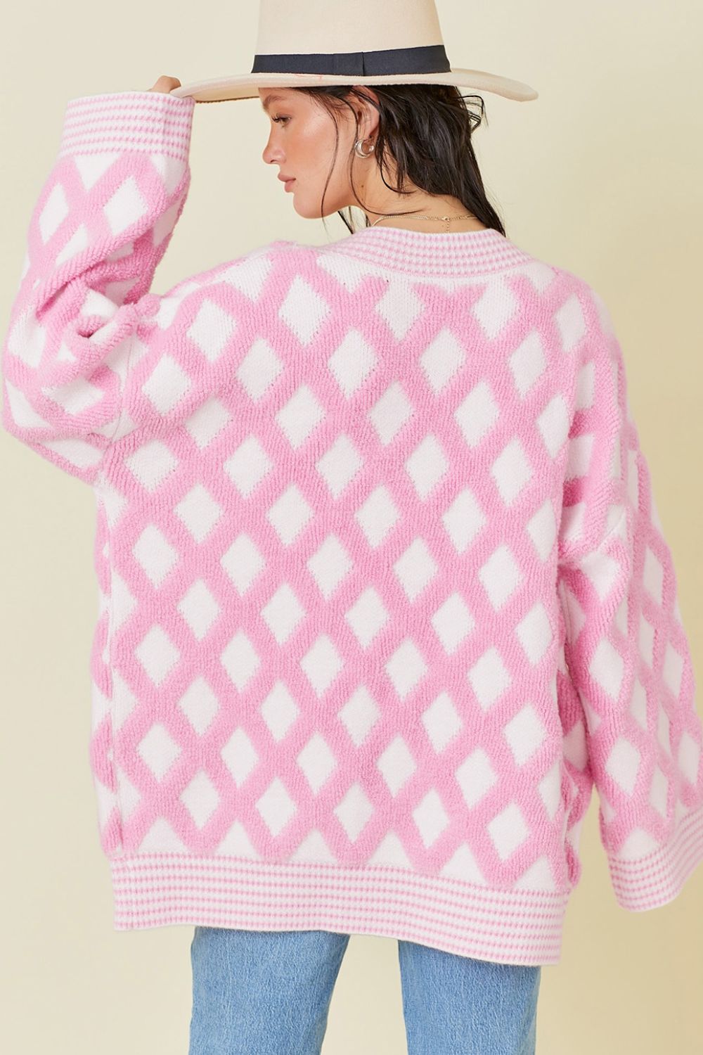 Pink Geometric Cardigan