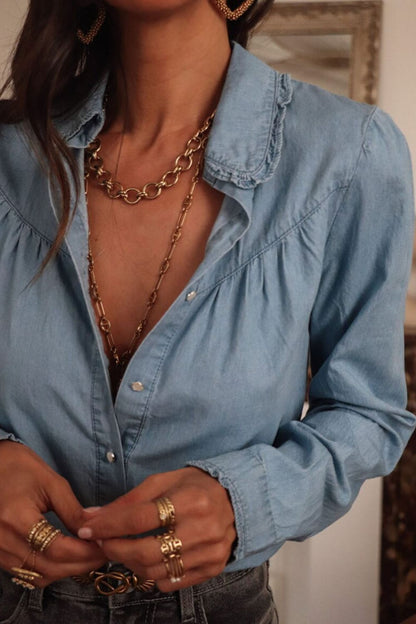 Button Up Long Sleeve Denim Shirt