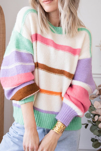 Multi Colour Striped Drop Shoulder Sweater.