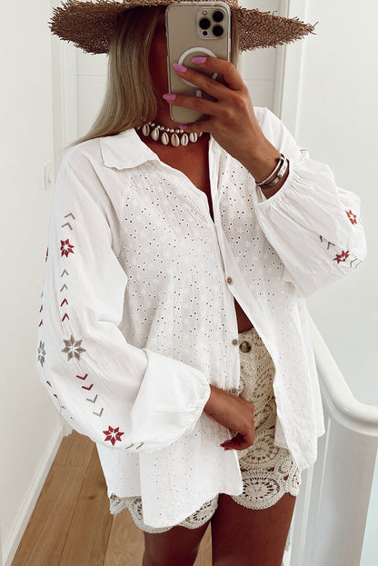 Boho Embroidered Button Up Shirt