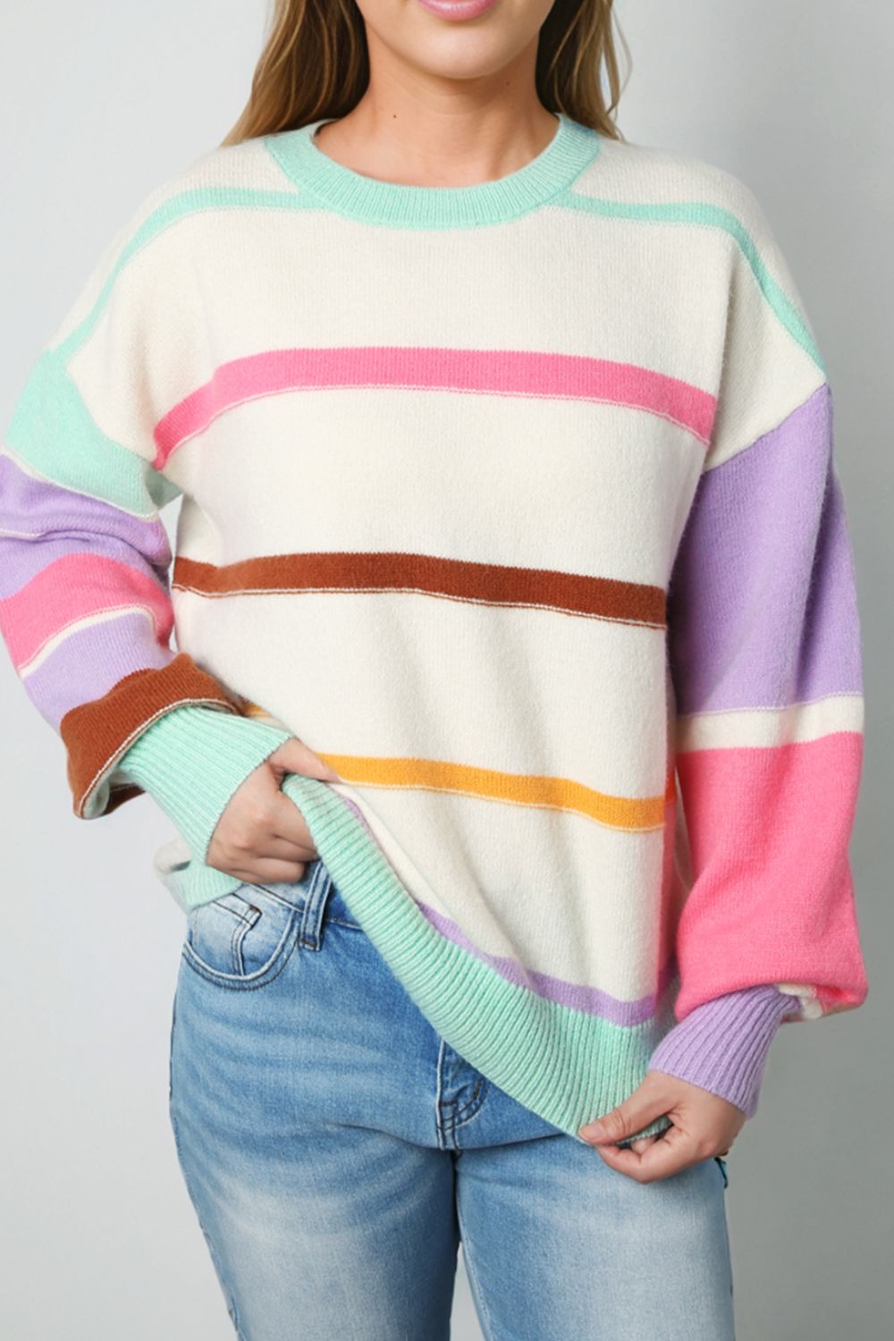 COTTON CANDY Striped Drop Shoulder Sweater