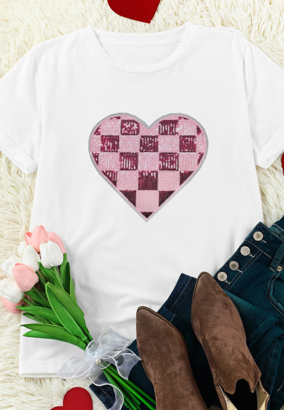 Sequin Checkered Heart Tee