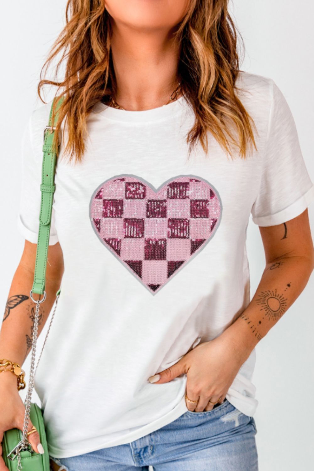 Sequin Checkered Heart Tee