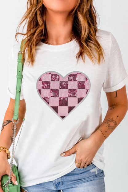 Sequin Checkered Heart Tee